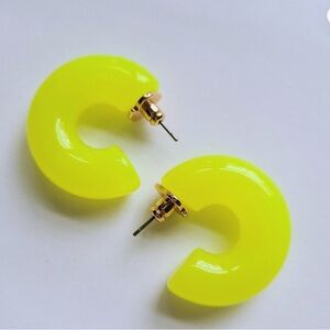 Kate Spade Chunky Poolside Jelly Hoop Earrings 1.2" Neon Yellow Vacation Resort